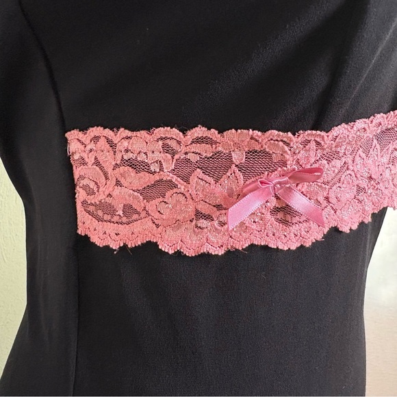 Vintage 90s Y2K Coquette Asymmetrical Babydoll Stretchy  Midi Dress Lace Bow S/M - Picture 12 of 16